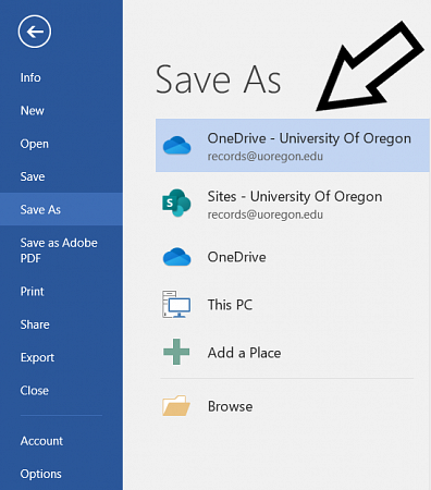 Screen shot of the first step to saving a .pdf/a from an office file